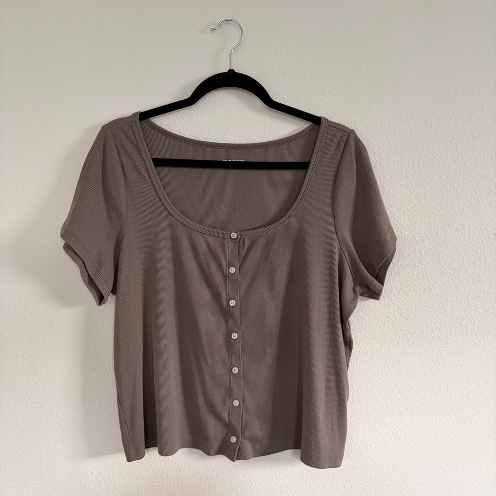 Old Navy Ribbed Women's Taupe Button-Up T-Shirt